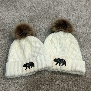 White knit “mommy and me” Pom Pom hat